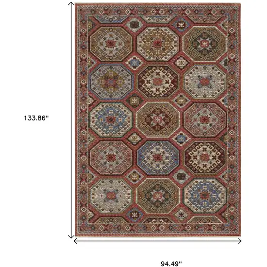 Pink And Red Medallion Area Rug With Fringe Photo 3