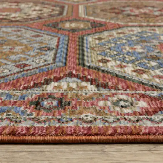 Pink And Red Medallion Area Rug With Fringe Photo 5