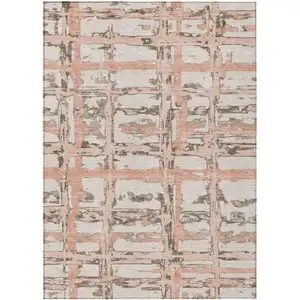 Photo of Pink Beige And Taupe Striped Washable Indoor Outdoor Area Rug