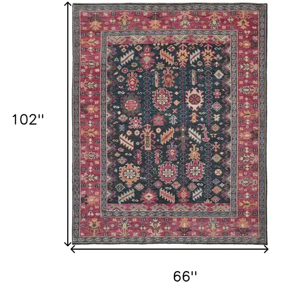 Pink Blue And Orange Wool Floral Hand Knotted Distressed Stain Resistant Area Rug With Fringe Photo 3