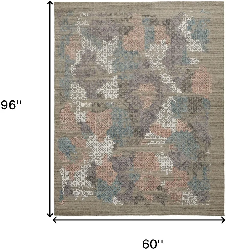 Pink Blue And Taupe Abstract Hand Woven Area Rug Photo 4