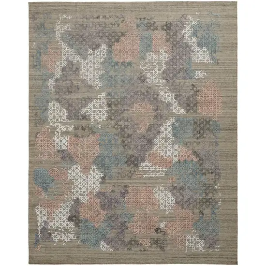 Pink Blue And Taupe Abstract Hand Woven Area Rug Photo 1