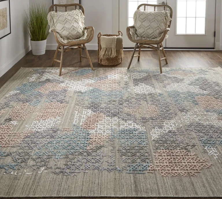 Pink Blue And Taupe Abstract Hand Woven Area Rug Photo 2