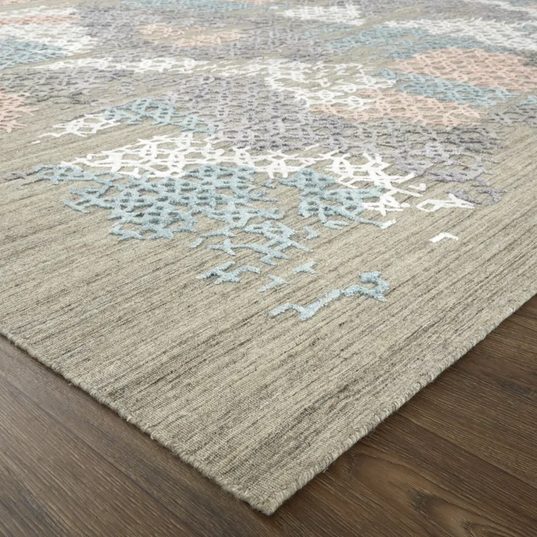 Pink Blue And Taupe Abstract Hand Woven Area Rug Photo 3