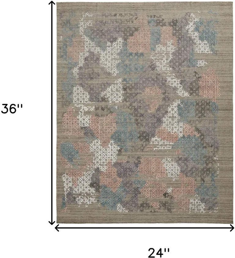 Pink Blue And Taupe Abstract Hand Woven Area Rug Photo 5