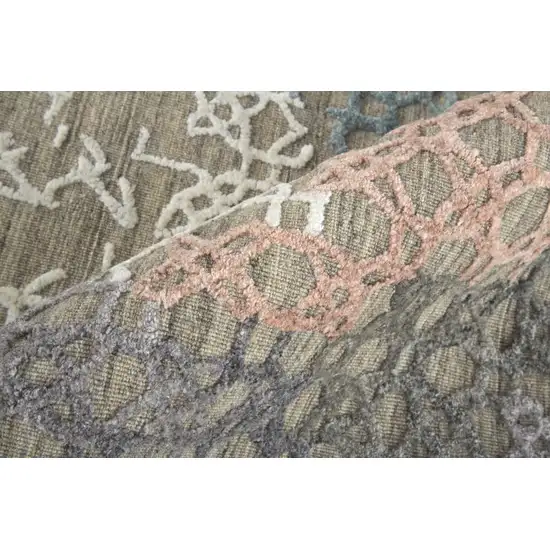 Pink Blue And Taupe Abstract Hand Woven Distressed Area Rug Photo 9