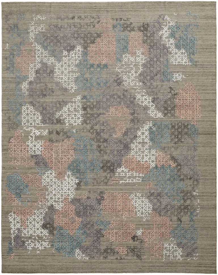 Pink Blue And Taupe Abstract Hand Woven Distressed Area Rug Photo 1