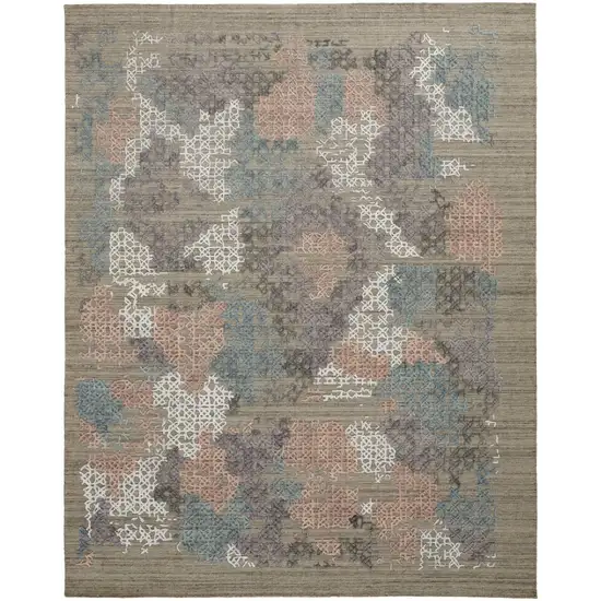 Pink Blue And Taupe Abstract Hand Woven Distressed Area Rug Photo 1