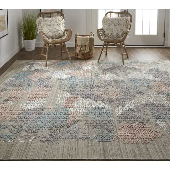 Pink Blue And Taupe Abstract Hand Woven Distressed Area Rug Photo 7