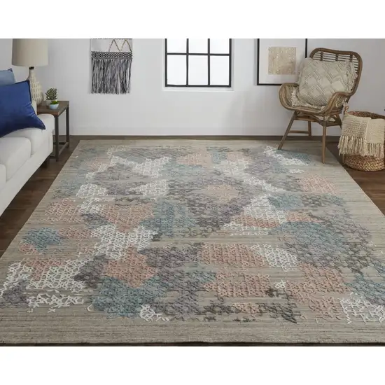 Pink Blue And Taupe Abstract Hand Woven Distressed Area Rug Photo 5