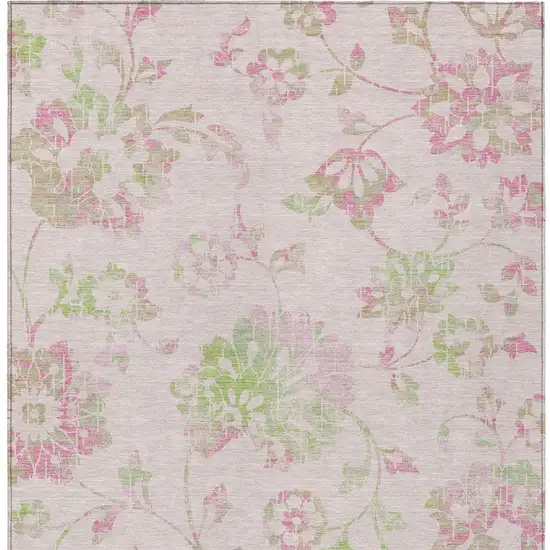 Pink Blush And Artichoke Green Floral Washable Indoor Outdoor Area Rug Photo 8