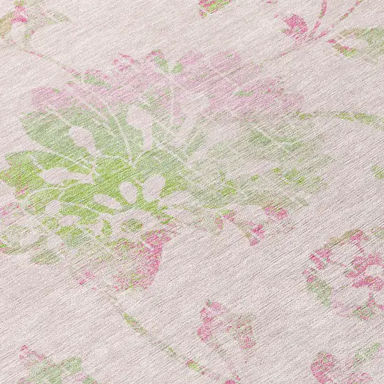 Pink Blush And Artichoke Green Floral Washable Indoor Outdoor Area Rug Photo 6