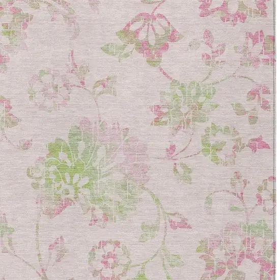 Pink Blush And Artichoke Green Floral Washable Indoor Outdoor Area Rug Photo 7