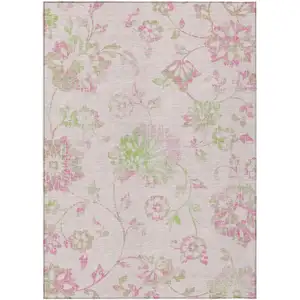 Photo of Pink Blush And Artichoke Green Floral Washable Indoor Outdoor Area Rug