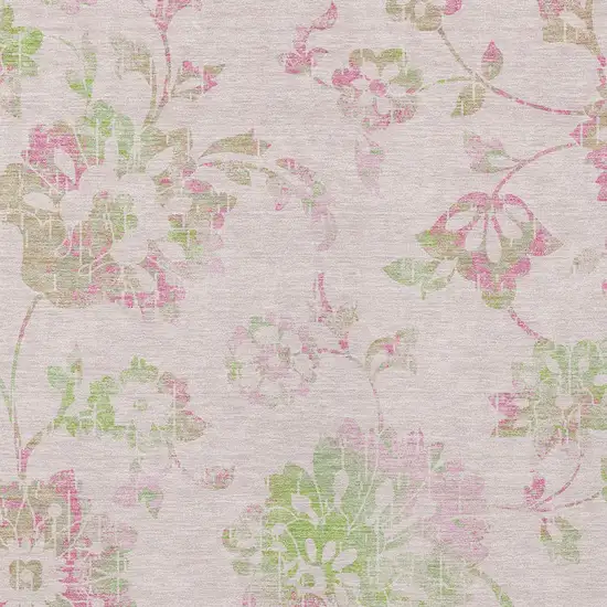 Pink Blush And Artichoke Green Floral Washable Indoor Outdoor Area Rug Photo 7