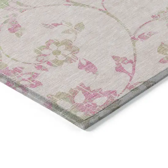 Pink Blush And Artichoke Green Floral Washable Indoor Outdoor Area Rug Photo 5