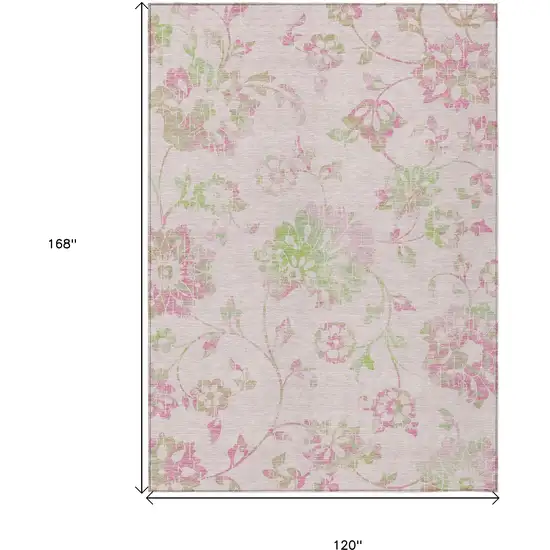 Pink Blush And Artichoke Green Floral Washable Indoor Outdoor Area Rug Photo 3