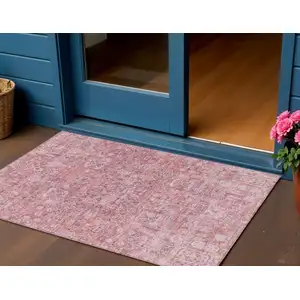 Photo of Pink Blush And Charcoal Floral Washable Indoor Outdoor Area Rug