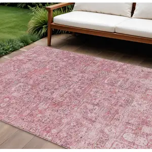 Photo of Pink Blush And Charcoal Floral Washable Indoor Outdoor Area Rug