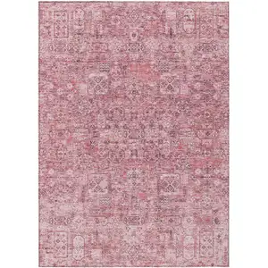 Photo of Pink Blush And Charcoal Floral Washable Indoor Outdoor Area Rug