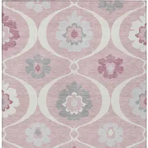 Photo of Pink Blush And Gray Medallion Washable Indoor Outdoor Area Rug