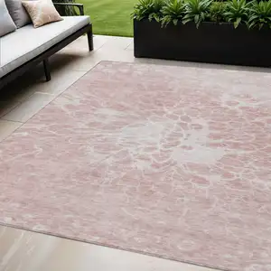 Photo of Pink Blush And Ivory Abstract Washable Indoor Outdoor Area Rug