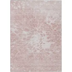 Photo of Pink Blush And Ivory Abstract Washable Indoor Outdoor Area Rug