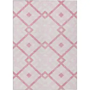 Photo of Pink Blush And Ivory Geometric Washable Indoor Outdoor Area Rug