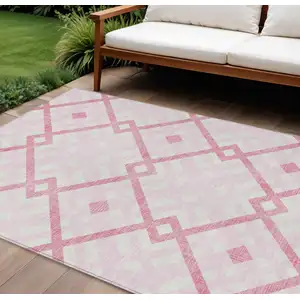 Photo of Pink Blush And Ivory Geometric Washable Indoor Outdoor Area Rug