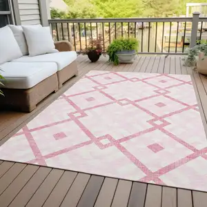 Photo of Pink Blush And Ivory Geometric Washable Indoor Outdoor Area Rug