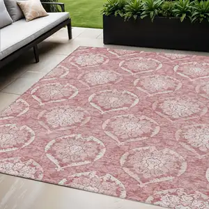 Photo of Pink Blush And Ivory Medallion Washable Indoor Outdoor Area Rug