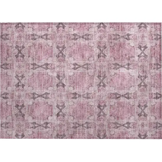 Pink Floral Medallion Washable Non Skid Indoor Outdoor Area Rug Photo 2