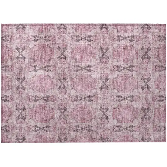 Pink Floral Medallion Washable Non Skid Indoor Outdoor Area Rug Photo 4