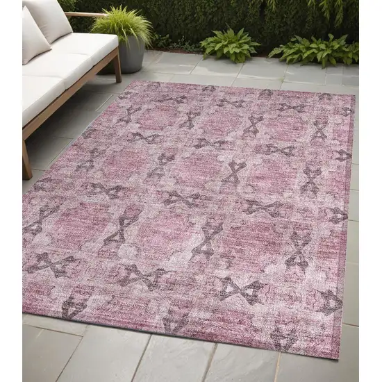 Pink Floral Medallion Washable Non Skid Indoor Outdoor Area Rug Photo 1