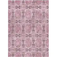 Photo of Pink Floral Medallion Washable Non Skid Indoor Outdoor Area Rug