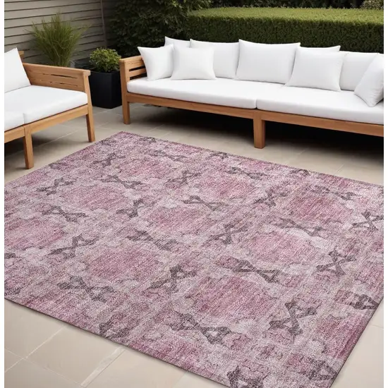 Pink Floral Medallion Washable Non Skid Indoor Outdoor Area Rug Photo 1