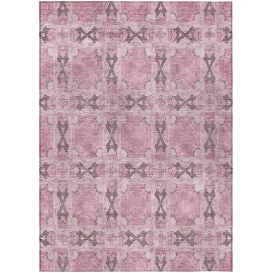 Pink Floral Medallion Washable Non Skid Indoor Outdoor Area Rug Photo 2