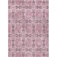 Photo of Pink Floral Medallion Washable Non Skid Indoor Outdoor Area Rug