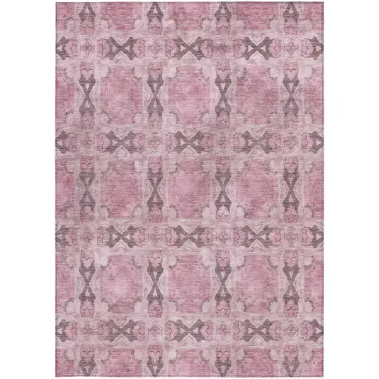 Pink Floral Medallion Washable Non Skid Indoor Outdoor Area Rug Photo 5