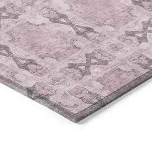 Photo of Pink Floral Medallion Washable Non Skid Indoor Outdoor Area Rug