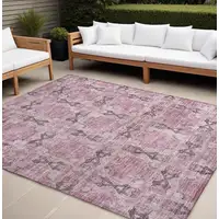 Photo of Pink Floral Medallion Washable Non Skid Indoor Outdoor Area Rug