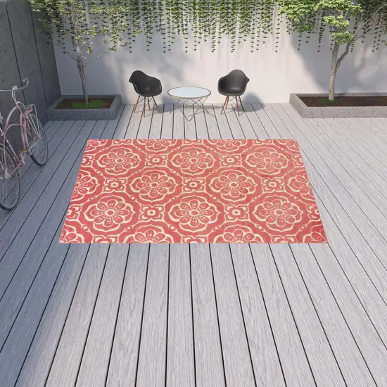 Pink Floral Stain Resistant Indoor Outdoor Area Rug Photo 2