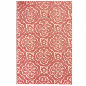 Photo of Pink Floral Stain Resistant Indoor Outdoor Area Rug