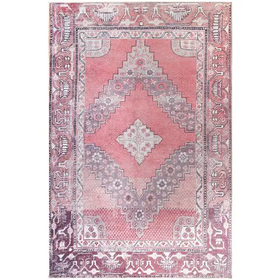 Pink Geometric Power Loom Distressed Stain Resistant Non Skid Area Rug Photo 1