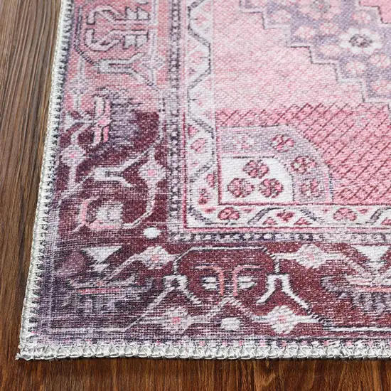 Pink Geometric Power Loom Distressed Stain Resistant Non Skid Area Rug Photo 3