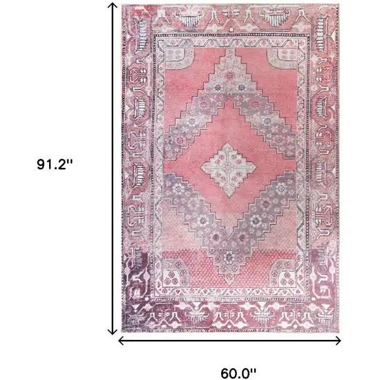 Pink Geometric Power Loom Distressed Stain Resistant Non Skid Area Rug Photo 8