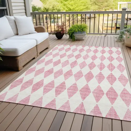 Pink Geometric Washable Indoor Outdoor Area Rug Photo 7