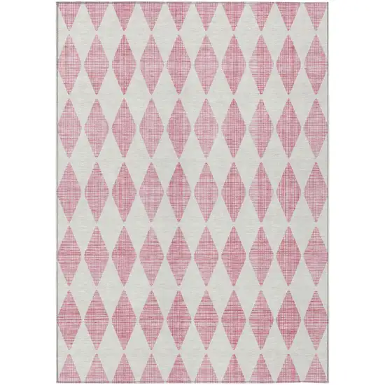 Pink And Ivory Geometric Washable Indoor Outdoor Area Rug Photo 2