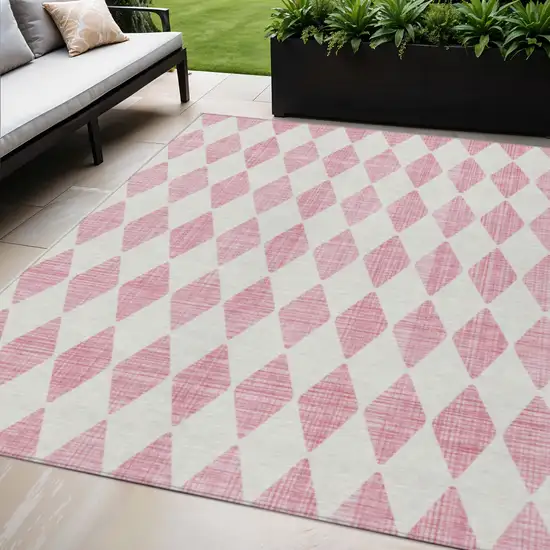 Pink Geometric Washable Indoor Outdoor Area Rug Photo 1