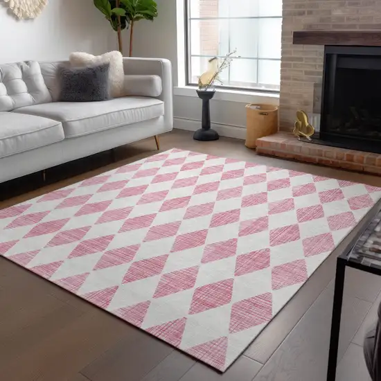 Pink Geometric Washable Indoor Outdoor Area Rug Photo 9